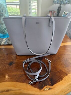 Tory Burch Lavender Saffiano Leather Tote with Removable Strap